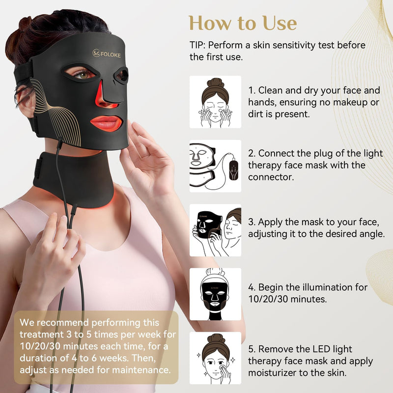 FOLOKE LED Light Therapy Mask Skin Care ， LEDs face mask & neck mask Red - Wavelength for Home Use, – Advanced Skincare Made Easy